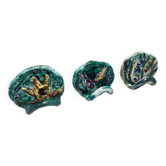 Three Vintage Wall-Mounted Albisola Hand-Painted Earthenware Hooks, Italy