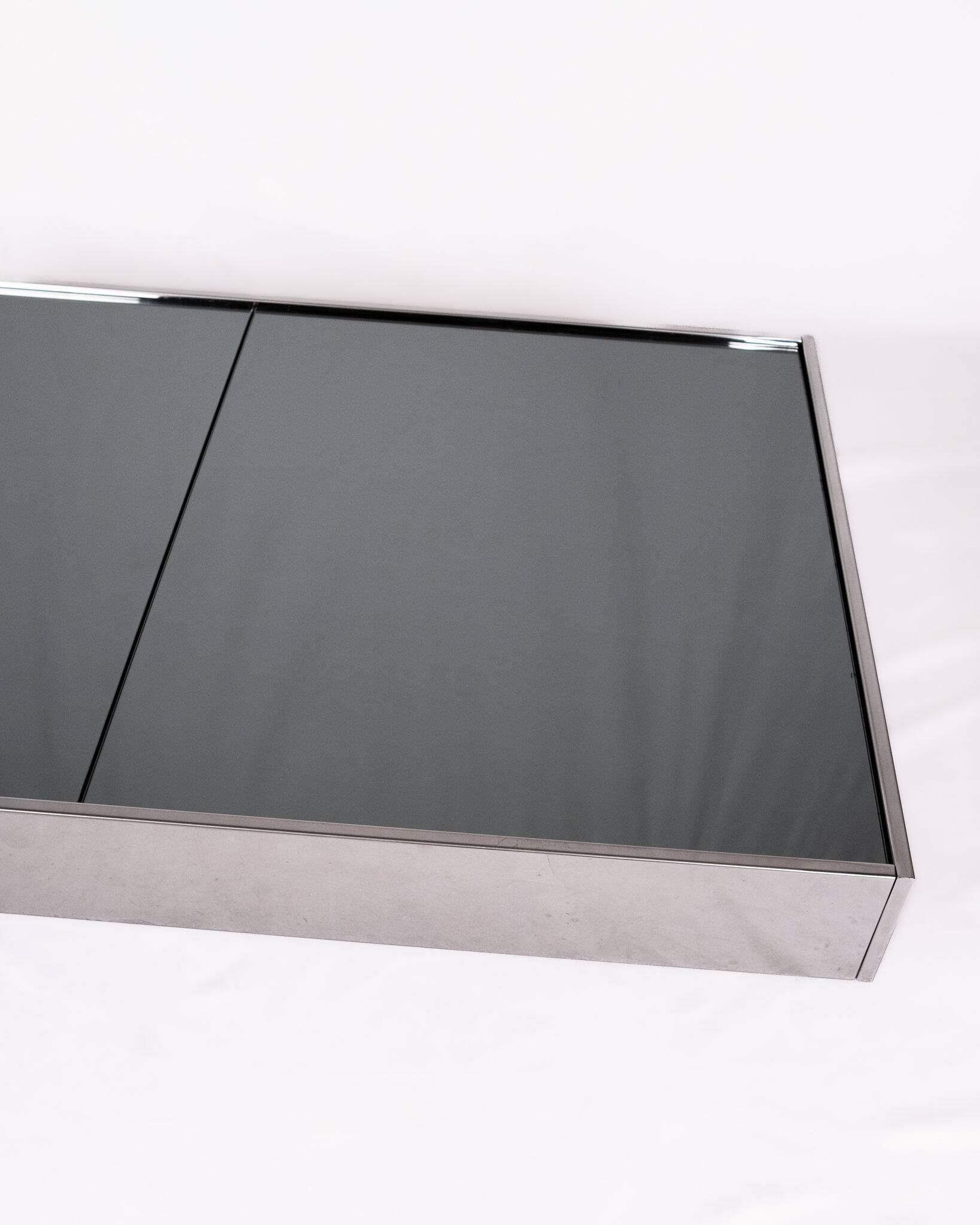 Mirror coffee table with bar, Willy Rizzo for Cidue, Italy, 1970s