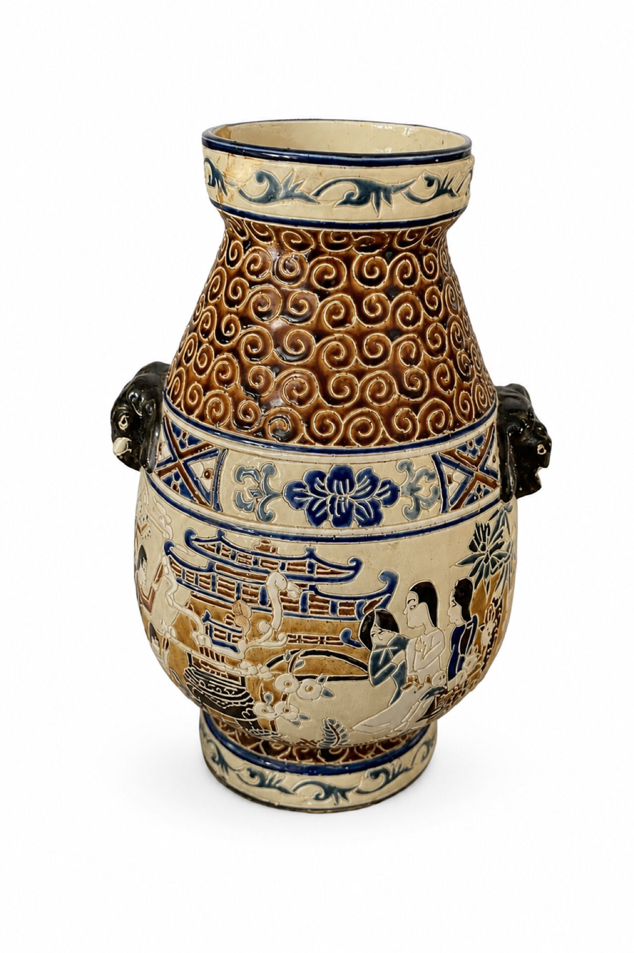 Polychrome ceramic vase in glazed stoneware