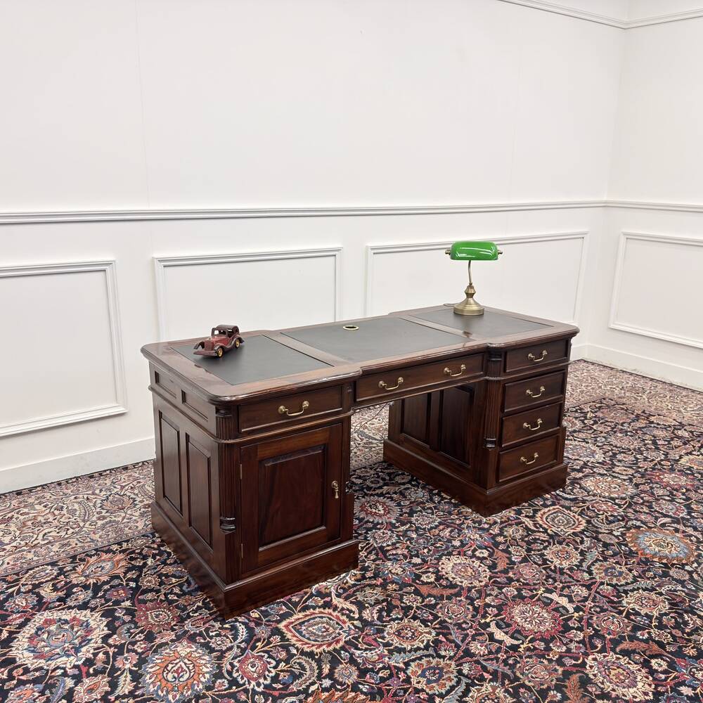 Classic English Desk with Black Leather