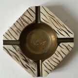Italian ashtray in ivory zebra resin and brass, 1970s design.