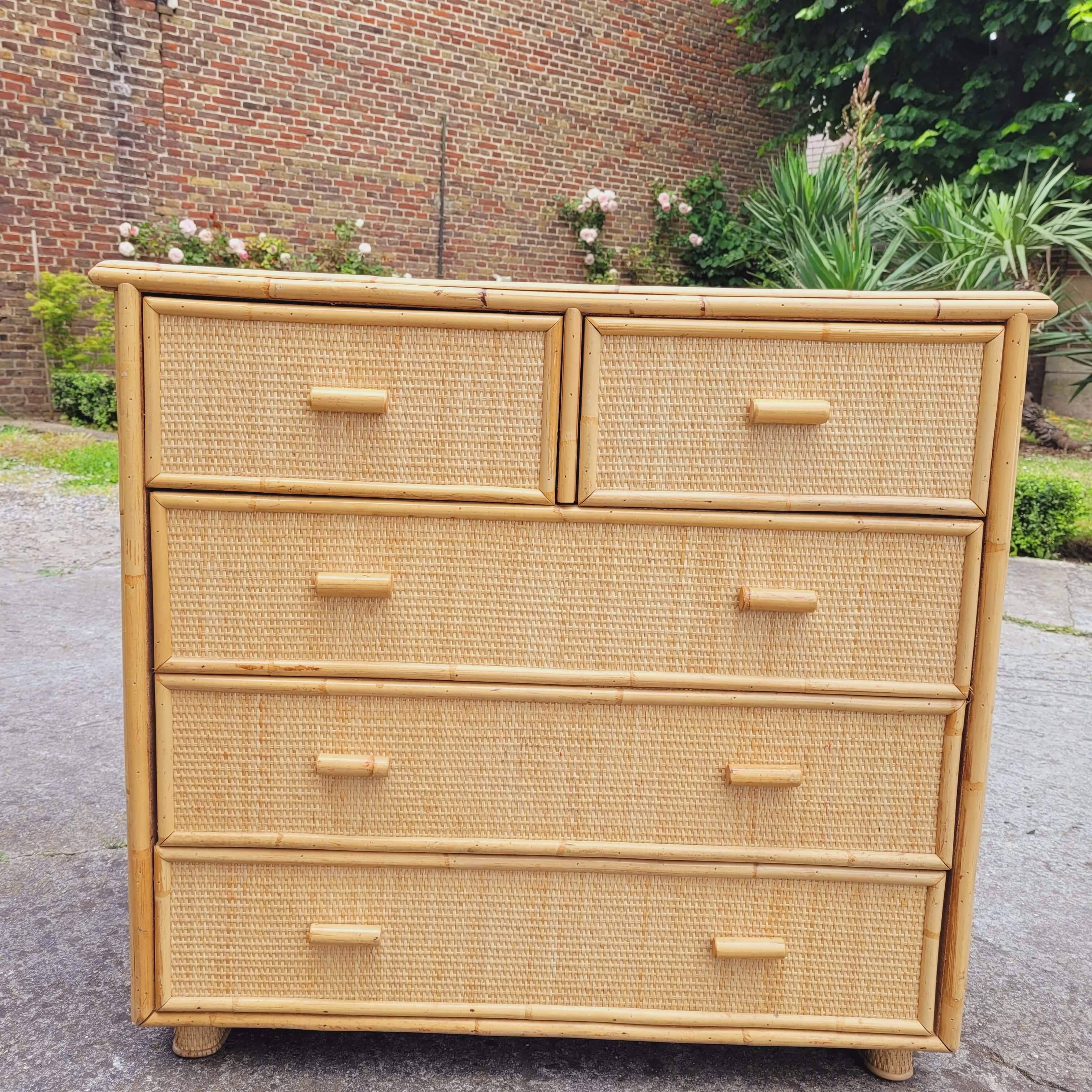 Commode rotin vintage