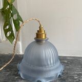 Vintage frosted blue glass pendant light