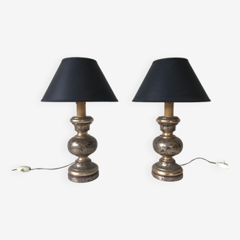 Pair of Florentine lamps in gilded wood, circa 1950.