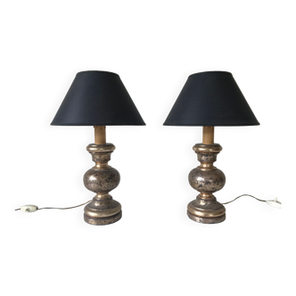 Pair of Florentine lamps in gilded wood, circa 1950.
