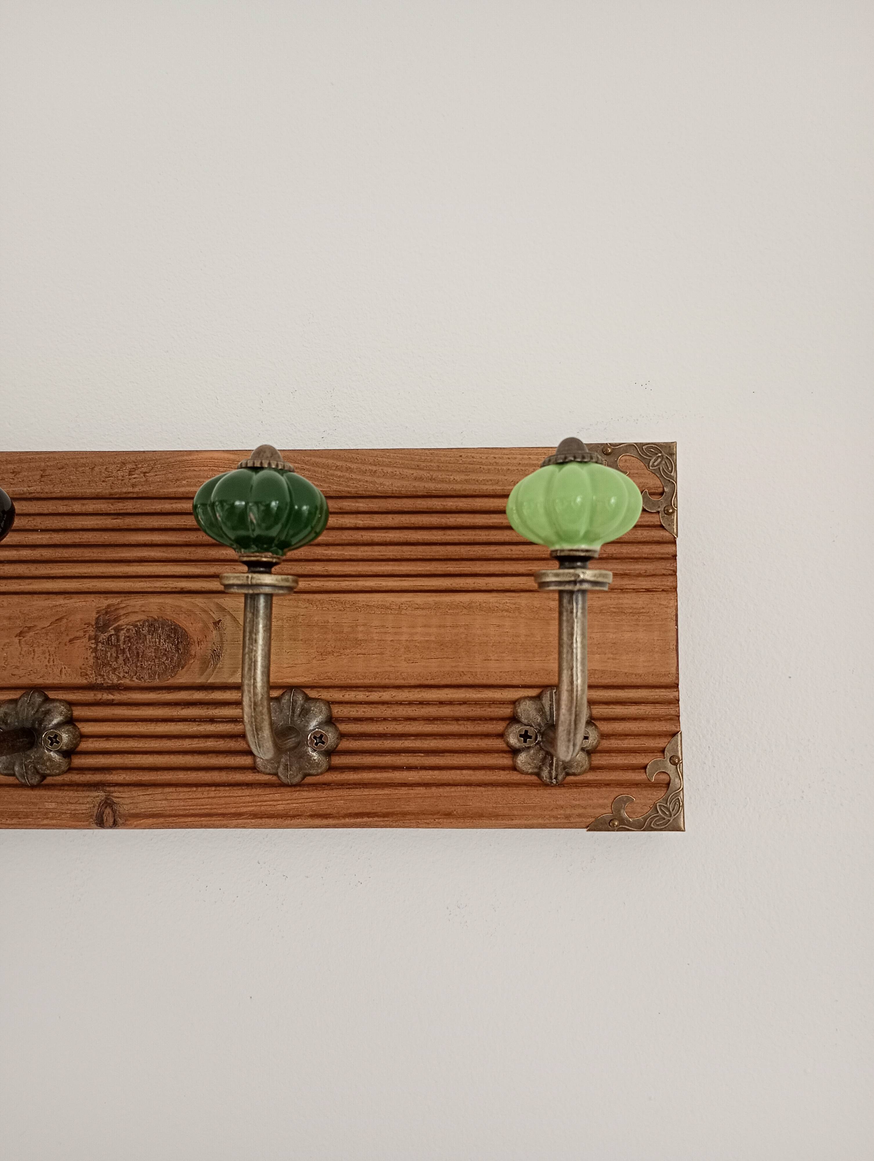Wall coat rack with 5 hooks - handmade - multicoloured