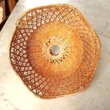 Flower-shaped woven wicker pendant light