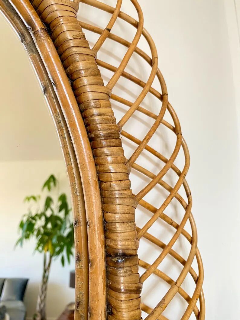 Large mirror by Franco Albini in rattan and bamboo, Italy 1960s.