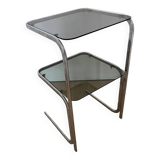Table d’appoint en chrome et verre fumé