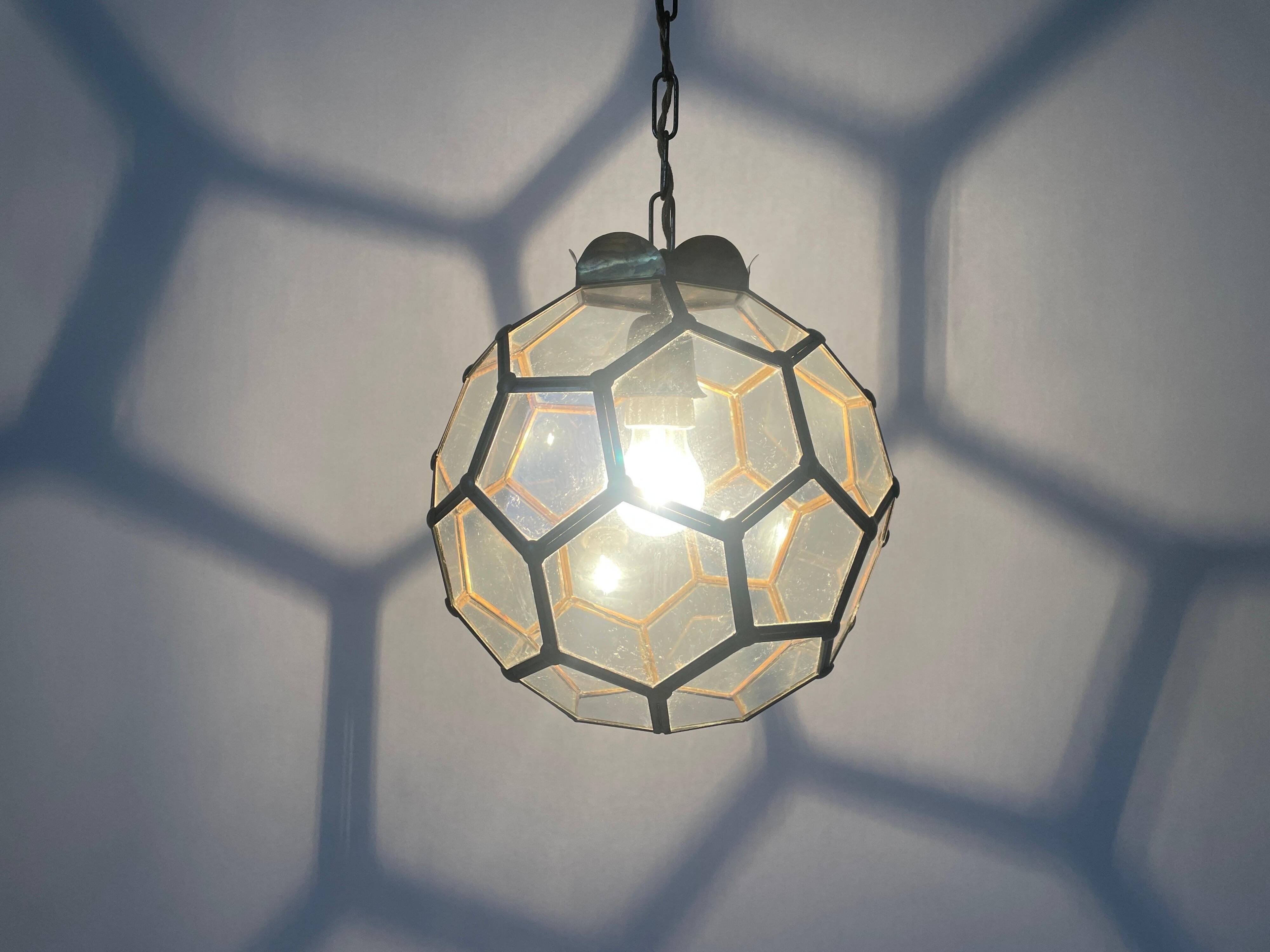 Italian Art Deco glass ceiling light in the shape of a honeycomb, 1950s, Italy.