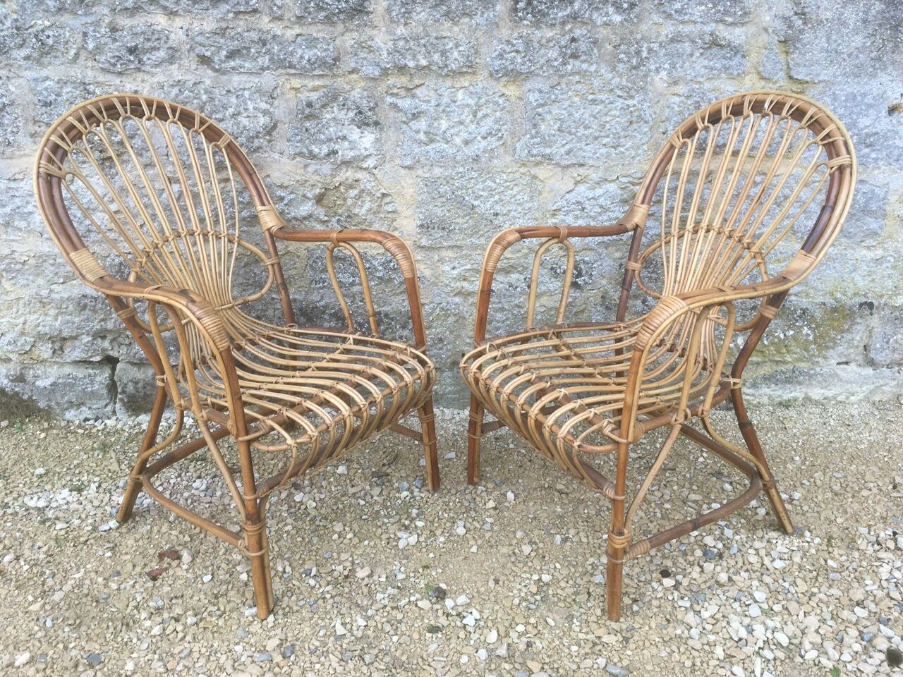 2 armchairs in old rattan