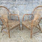 2 armchairs in old rattan