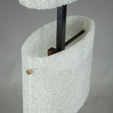 Scandinavian floor lamp in black lacquered steel and teak with two diffusers