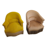 Set of 2 yellow and pink velvet tub chairs.