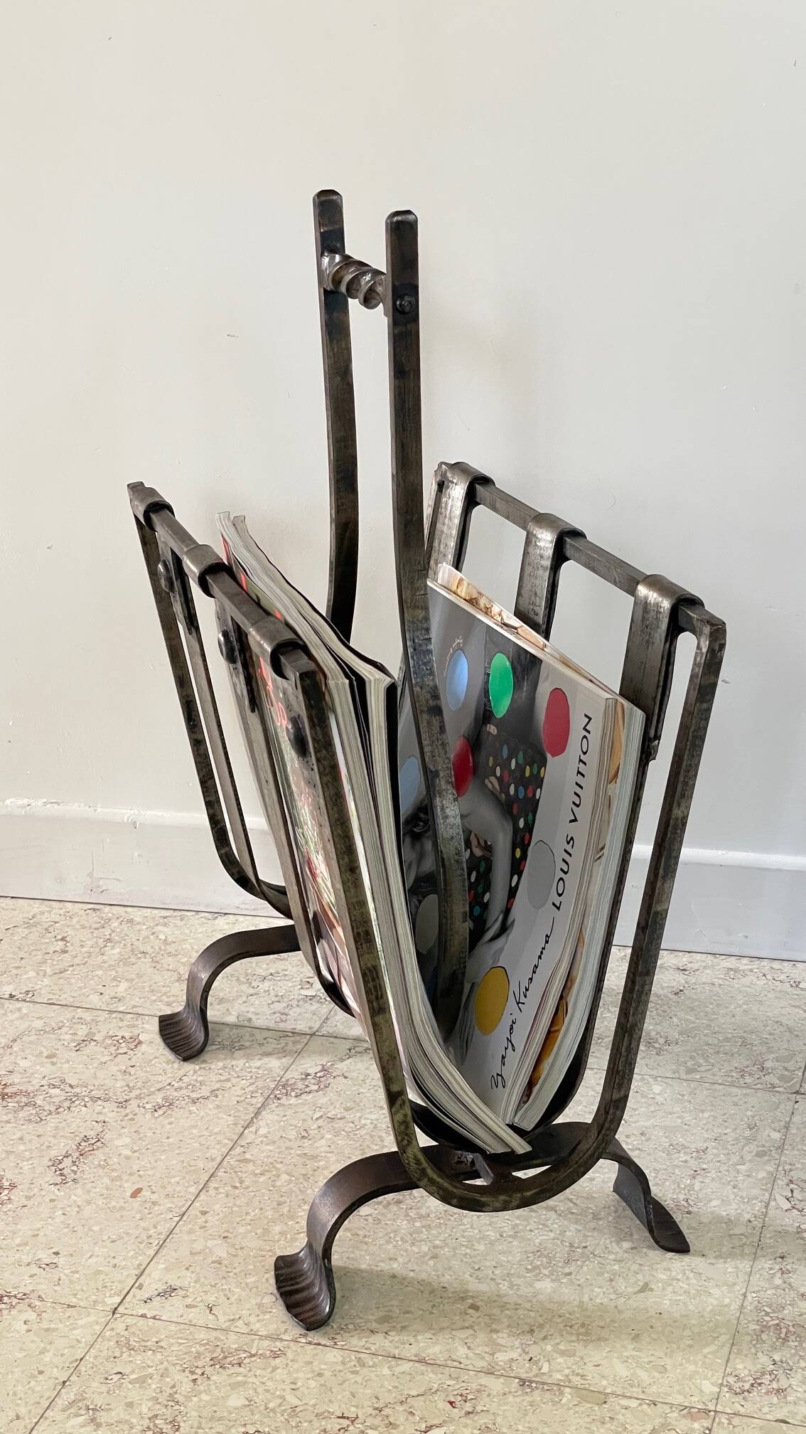Vintage Brutalist Steel Magazine Rack