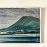 Oil painting on canvas "Mountain, village and river" no. 45