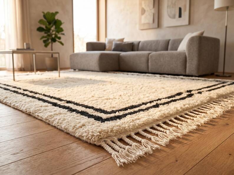Handmade Moroccan rug in natural wool 200cm x 300cm