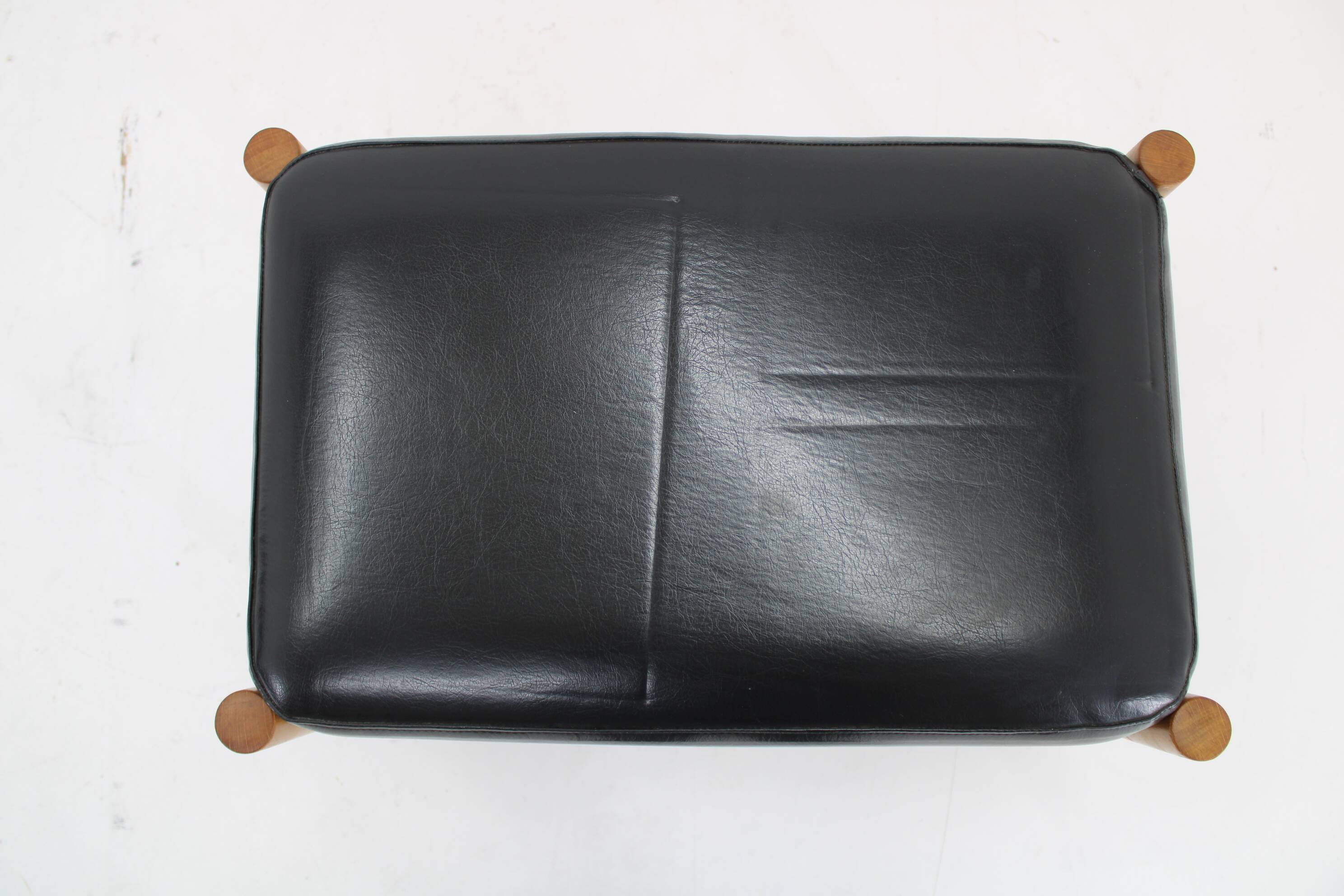 1960s Beech Leather Stool, Denmark