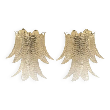 Transparent “Felci” Murano Glass Wall Sconces - A Pair