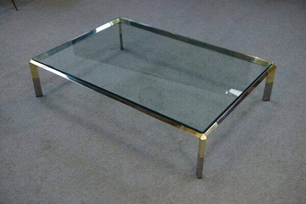 Glass and chrome metal coffee table by Philippe Parent France 1970's