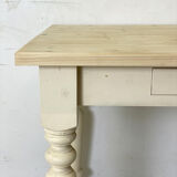 Table, legs light beige, top solid wood raw