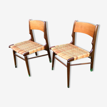 2 chaises cannées et teck années 60 scandinave