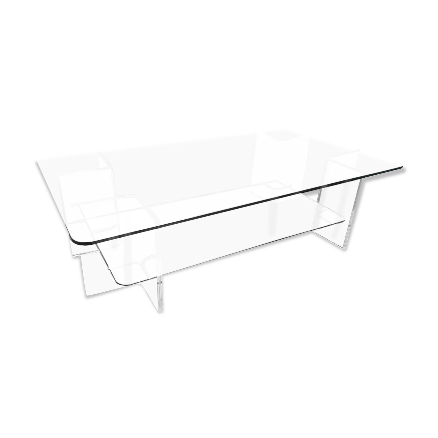 Large glass and plexi table 70s