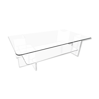 Large glass and plexi table 70s