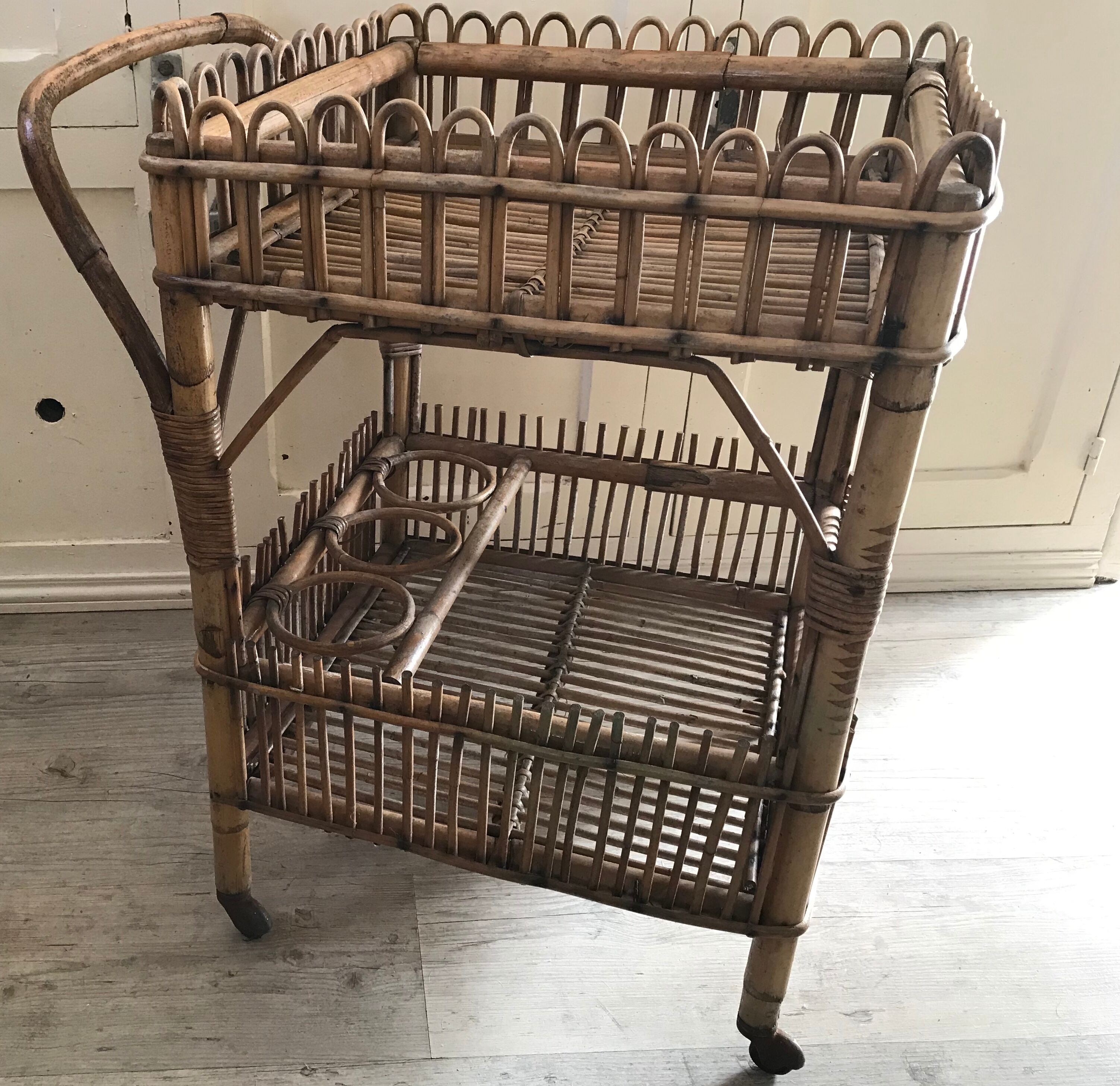 Wheeled rattan side table