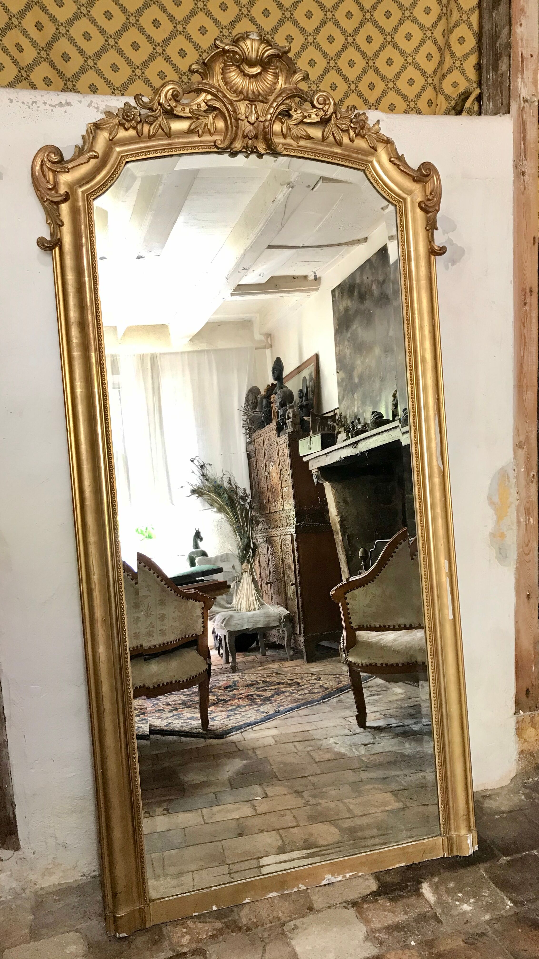 Large golden antique mirror 95x190cm
