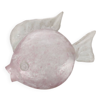 Postmodern Pink Scavo Glass Fish Paperweight, Italy