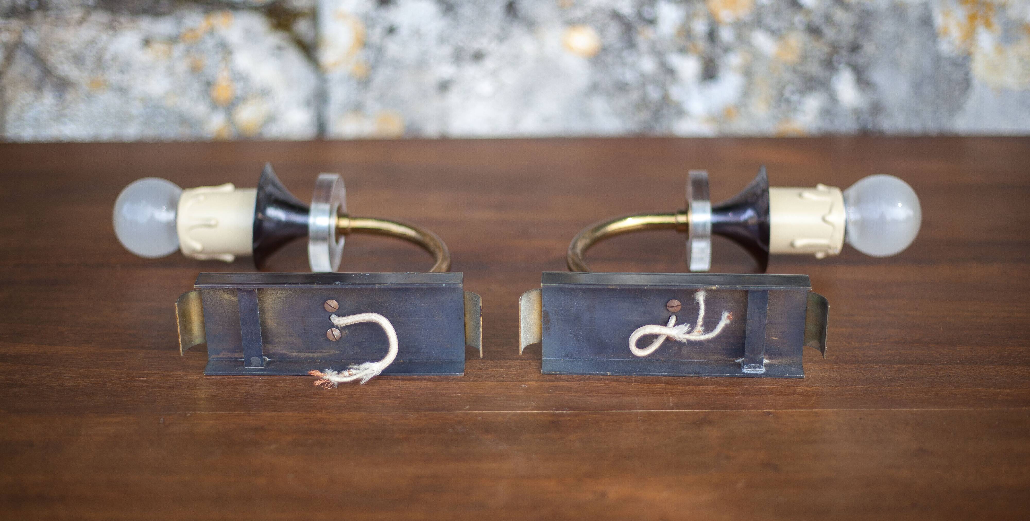 Pair of wall lamps, vintage wall lamp, two-tone brass wall lamp with lucite, lighting, decoration