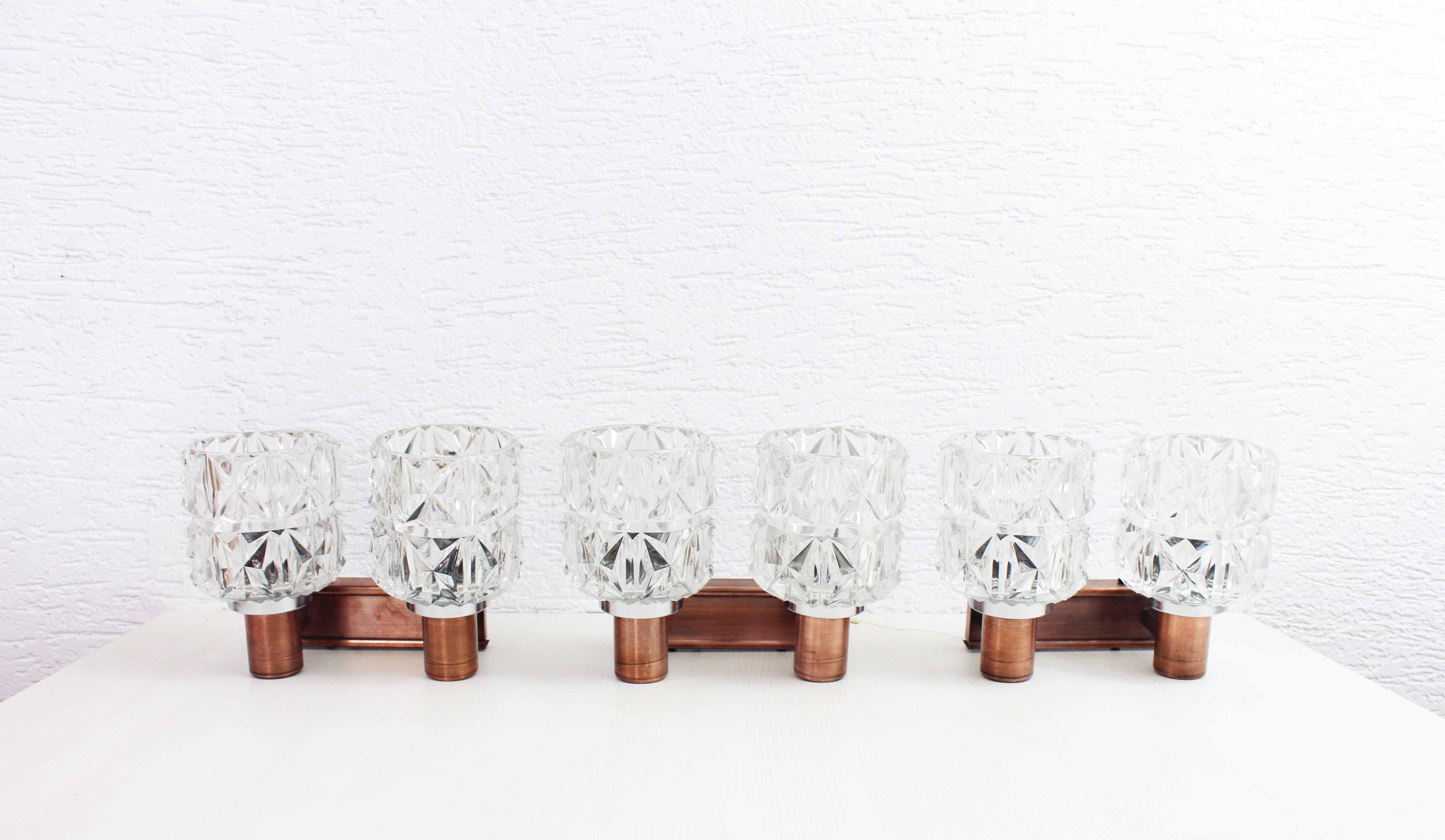 Set de 3 appliques en cuivre et verre