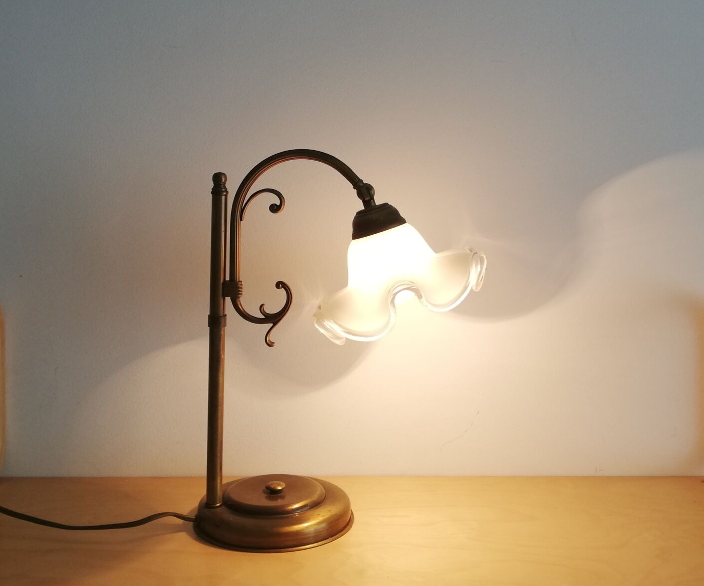 1960s brass and glass table lamp vintage