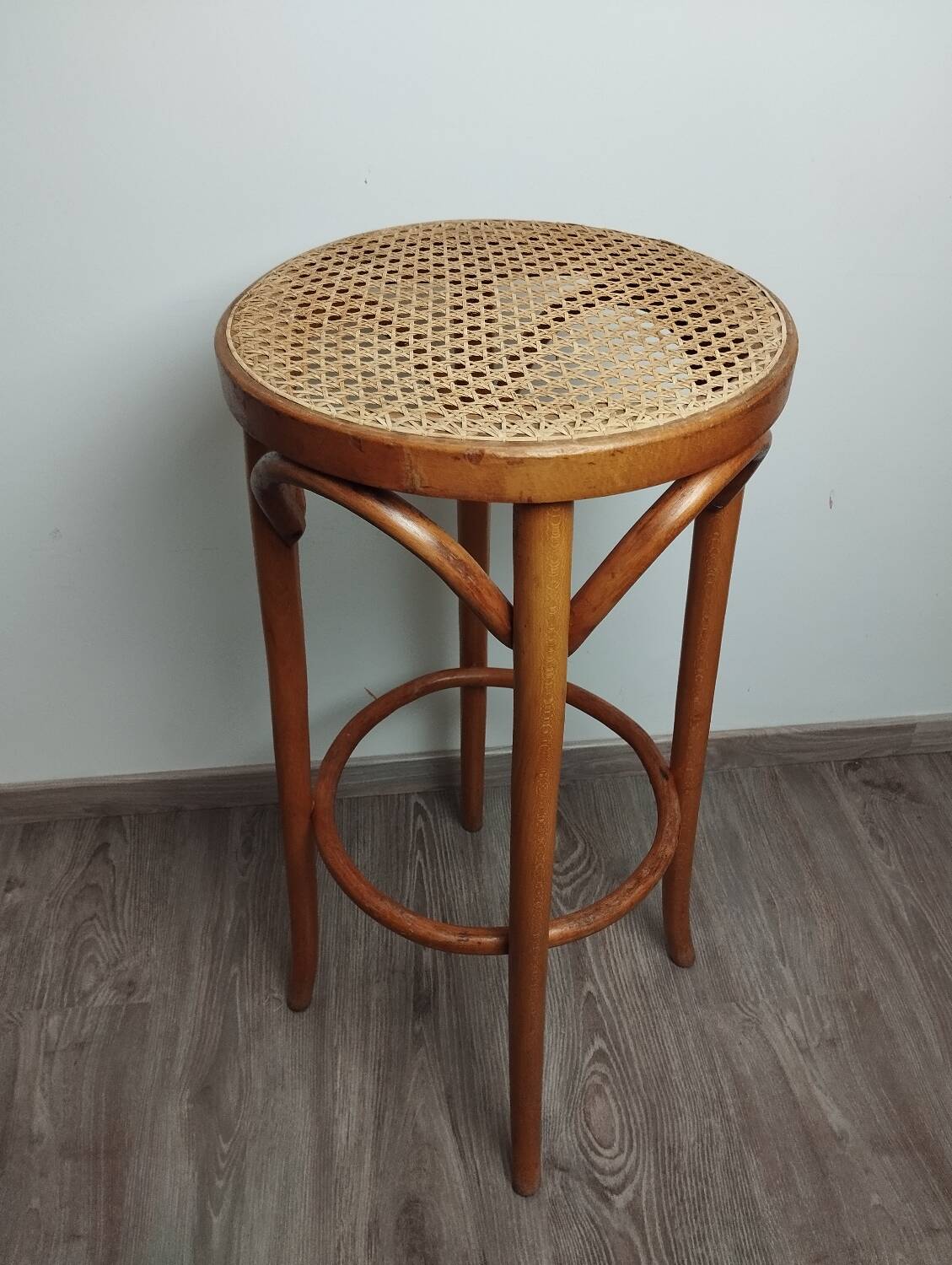 High stool with cane seat