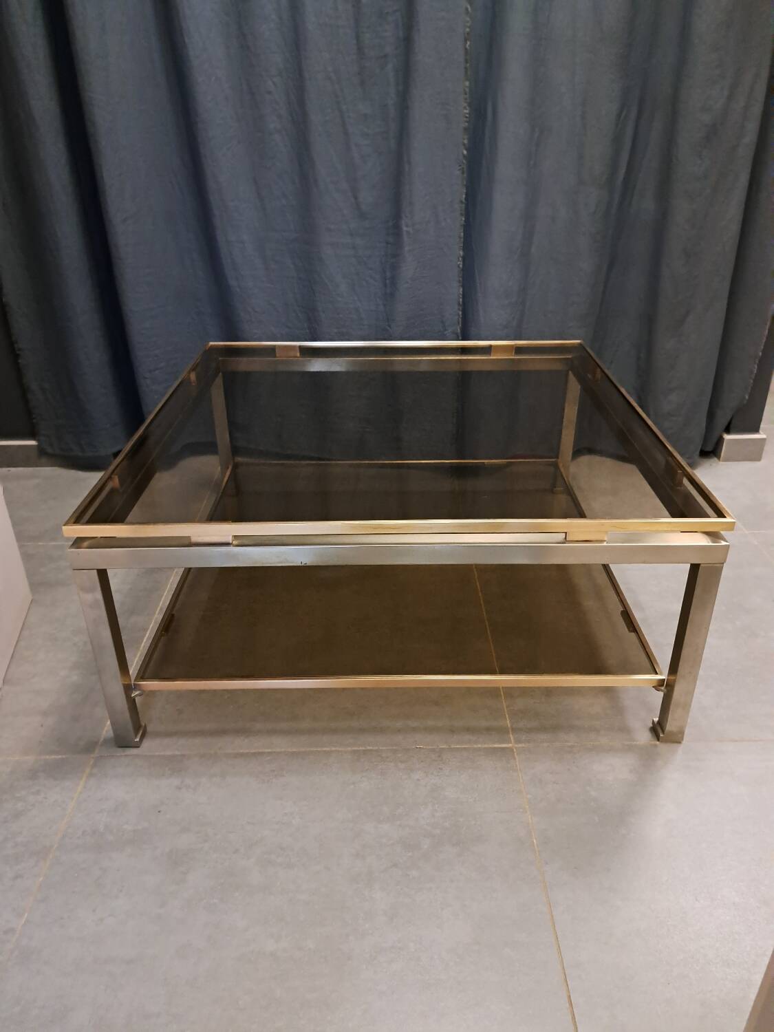 Guy Lefevre coffee table in steel and bronze