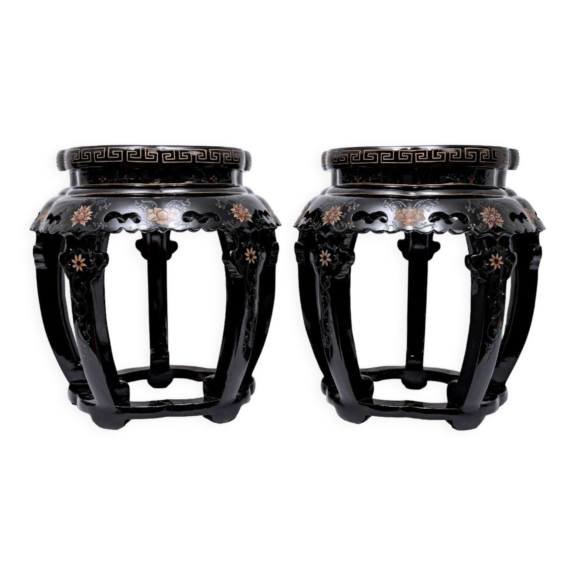 Pair of stools or side tables painted and lacquered wood - period: twentieth century