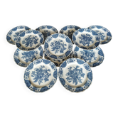 12 English dinner plates Ridgway "Windsor" ("Asiatic Pheasants") blue & white
