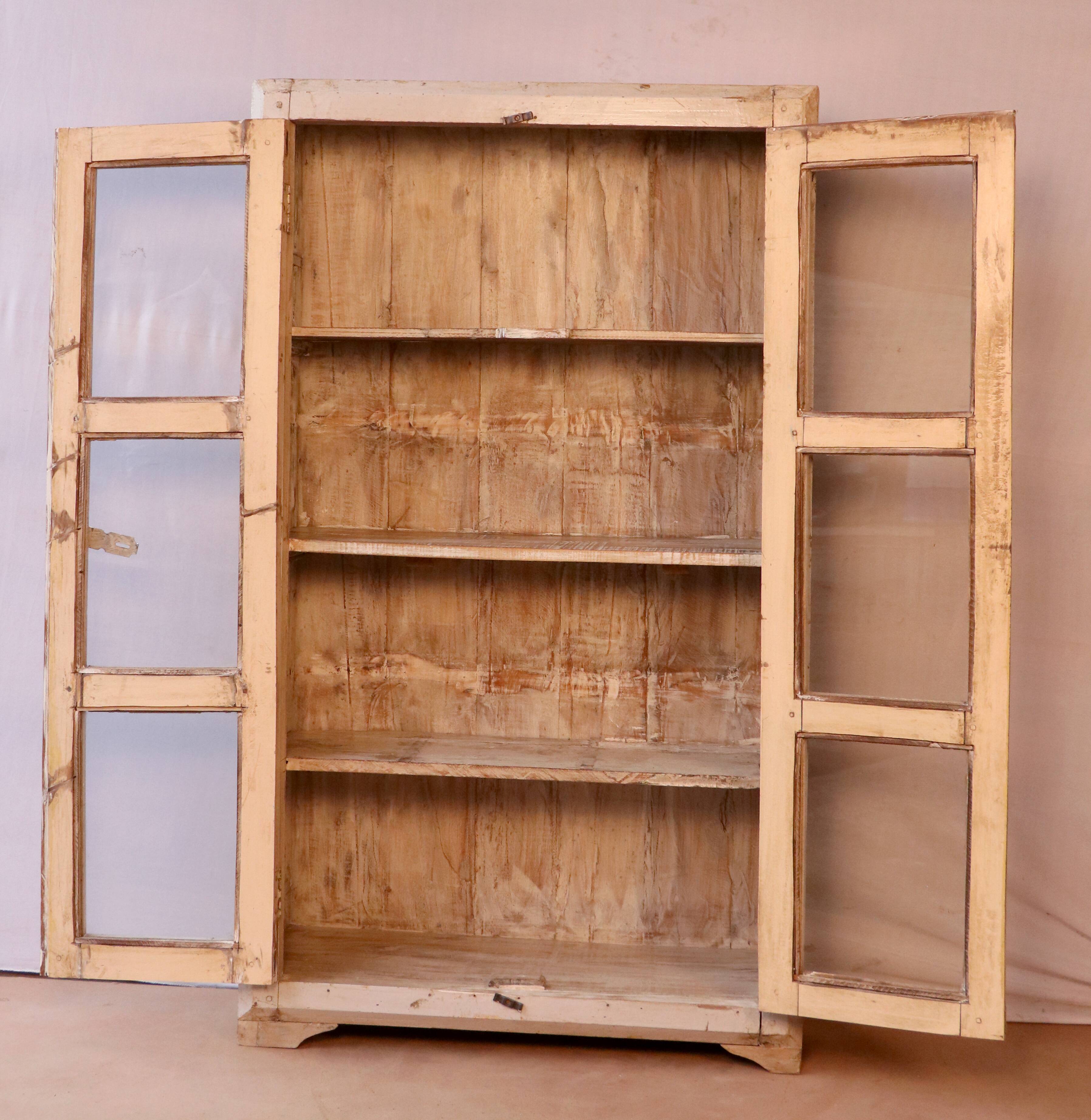 Old Burmese teak showcase white-ecru patina