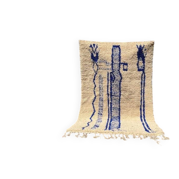 Handmade Moroccan Azilal rug in blue and white, 150/250 cm.