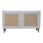 Buffet / enfilade vintage rénové blanc cassé & cannage