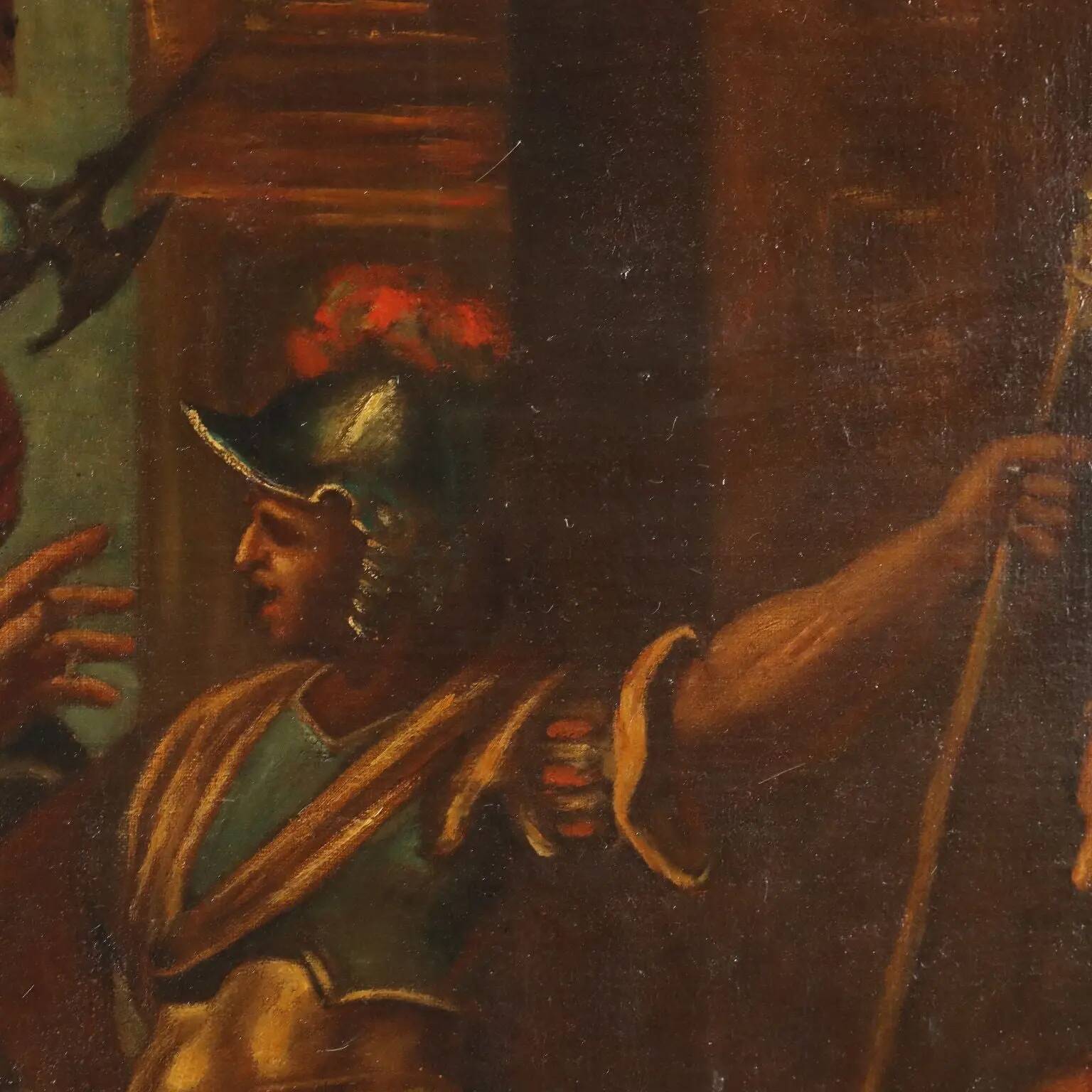 Peinture ancienne à sujet religieux, huile sur toile, XVIIe siècle