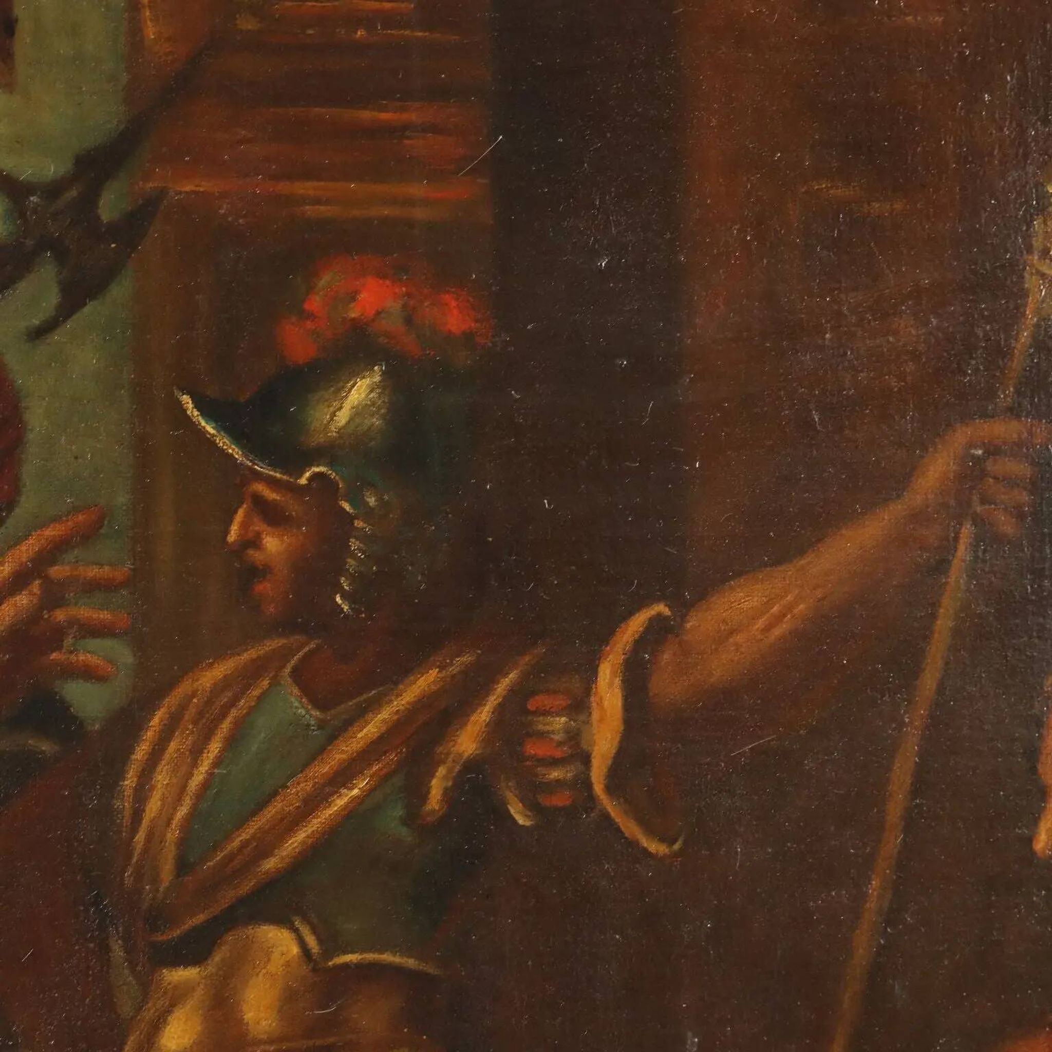Ancient painting with a religious subject, oil on canvas, 17th century.