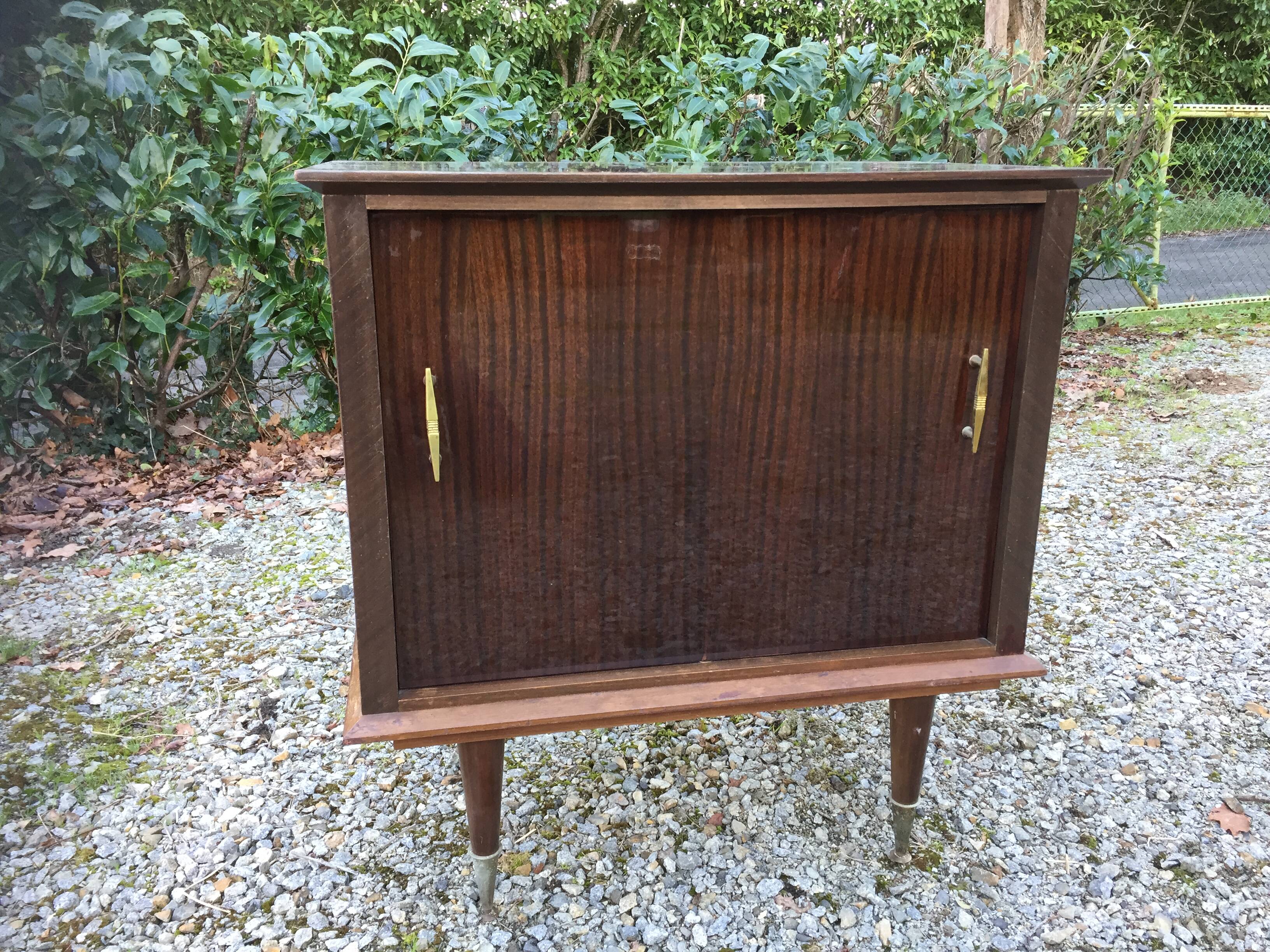 Vintage bar with swivel door in varnished mahogany