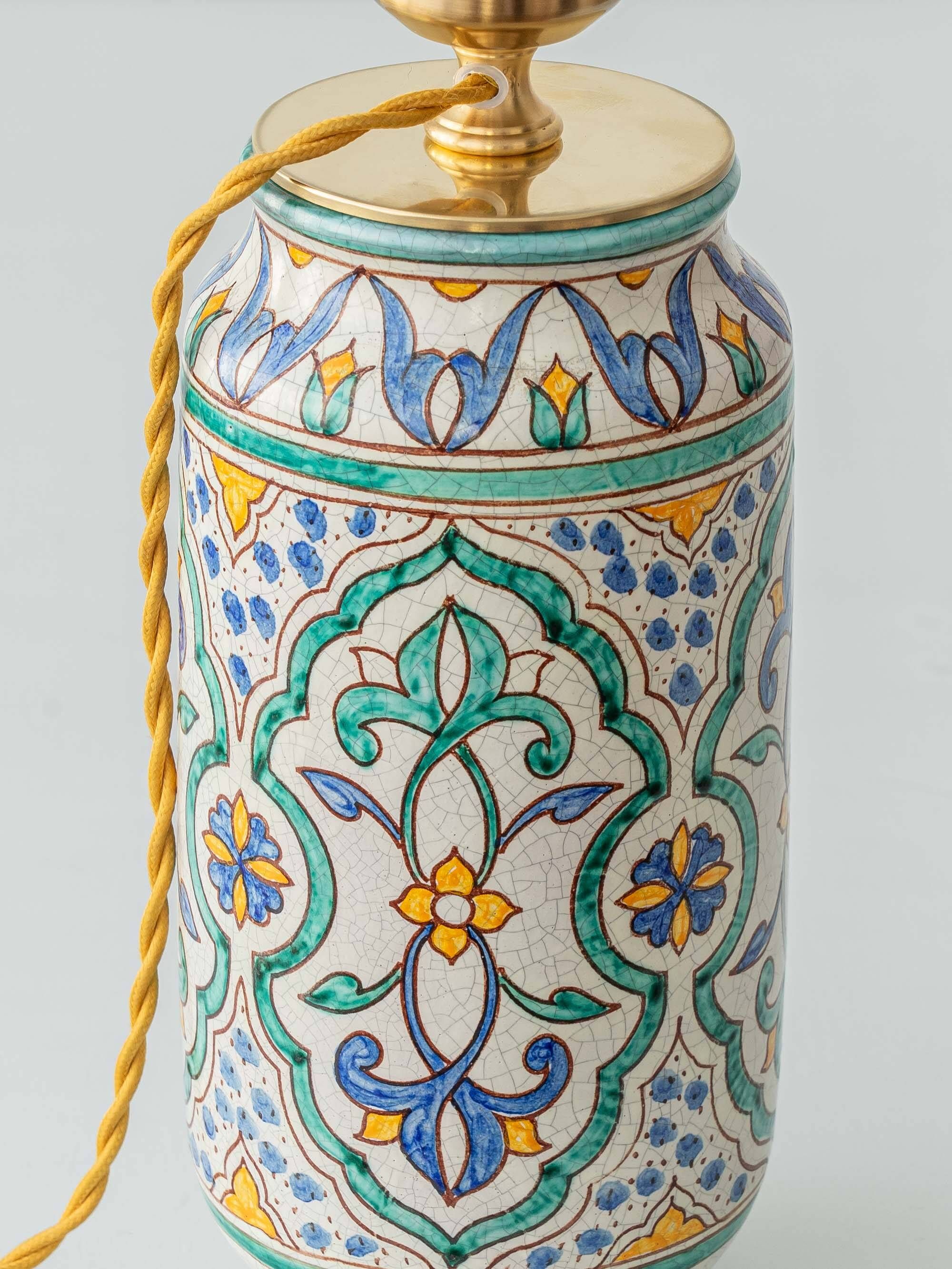 Granada Albarello Ceramic Table Lamp, Hand-Painted, New Silk Shade