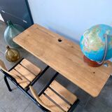 Vintage double school desk, refurbished in black and wood