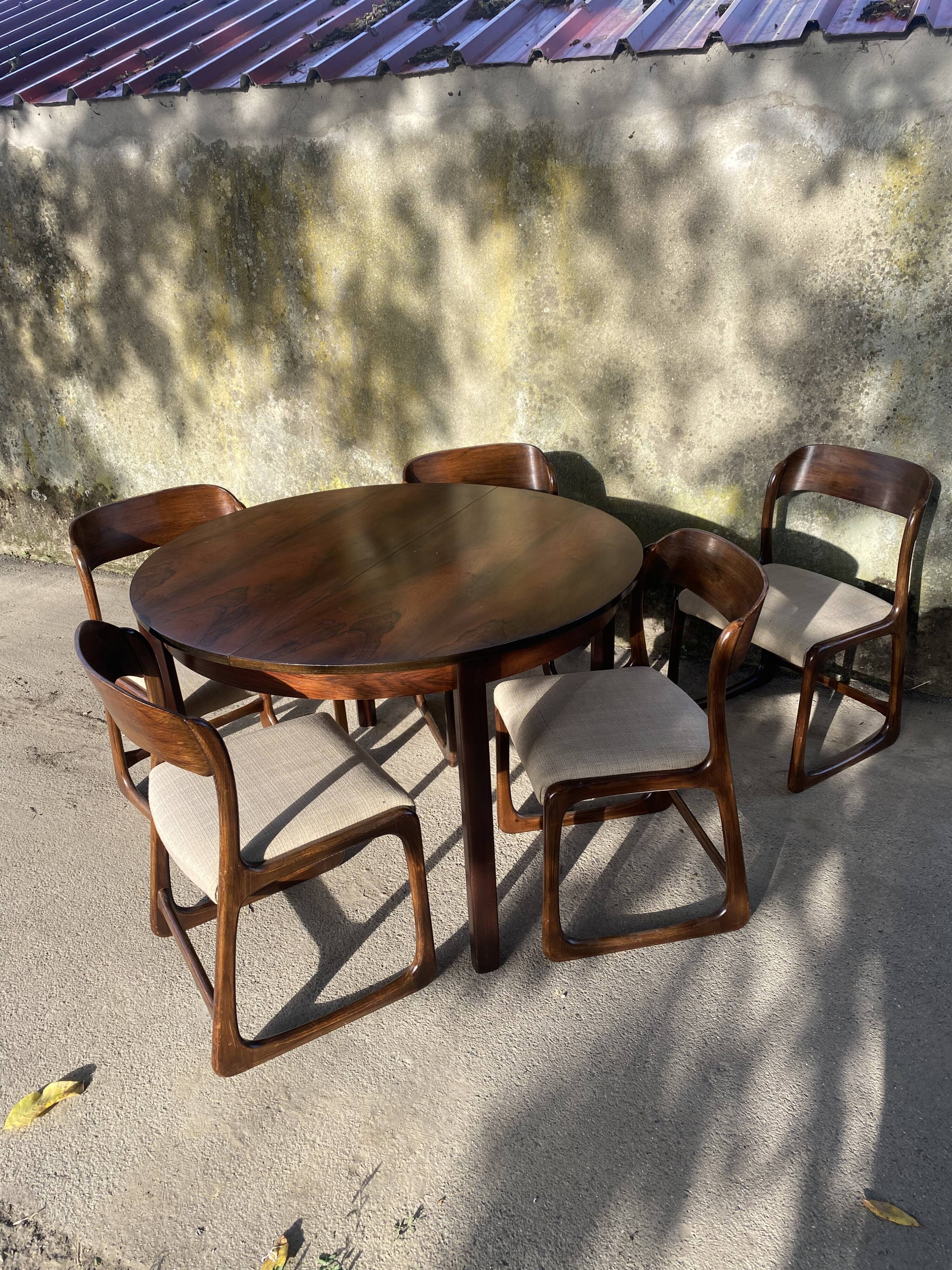 Vintage Baumann sleigh chairs with table