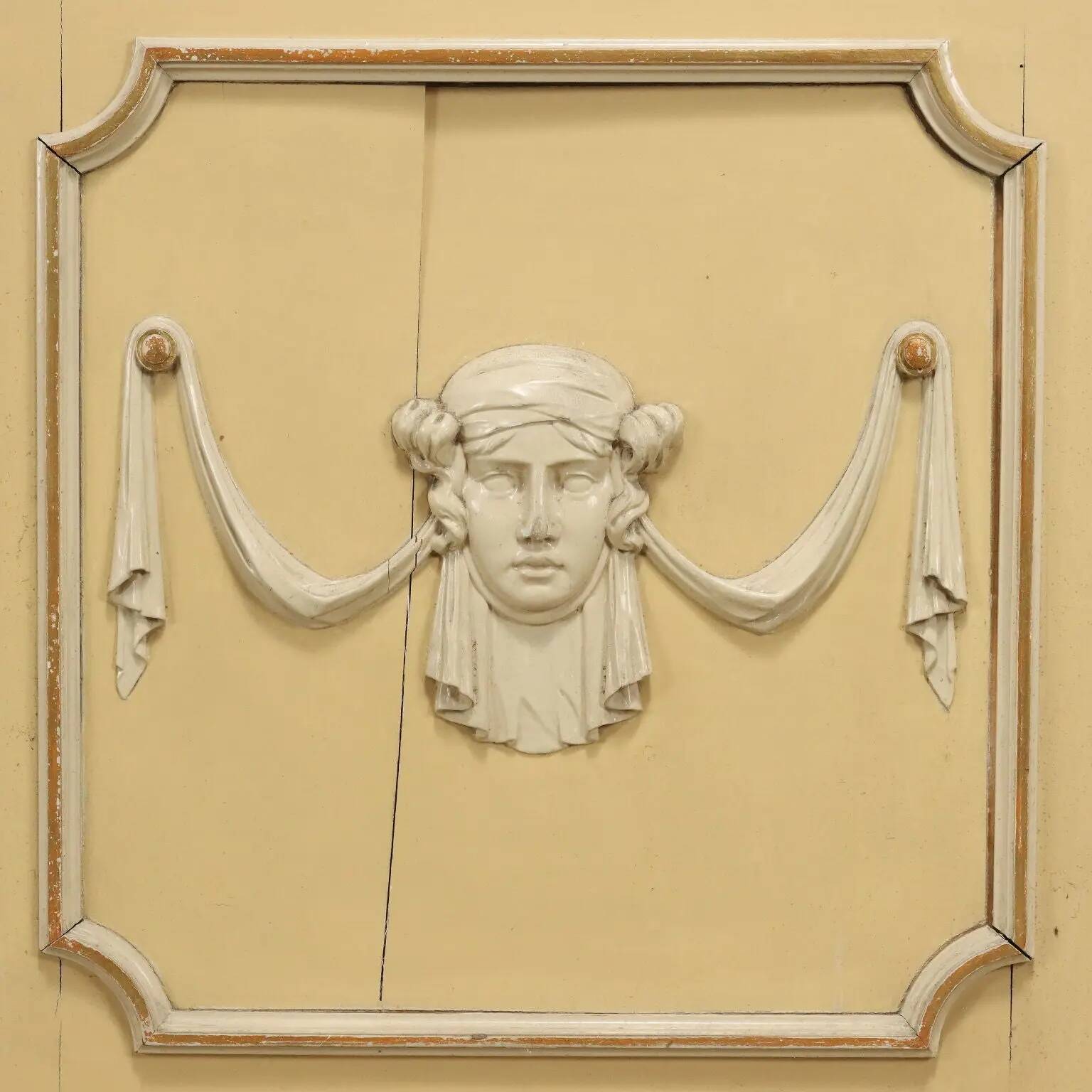 Antique decorative panels in neoclassical style made of poplar, 19th century.