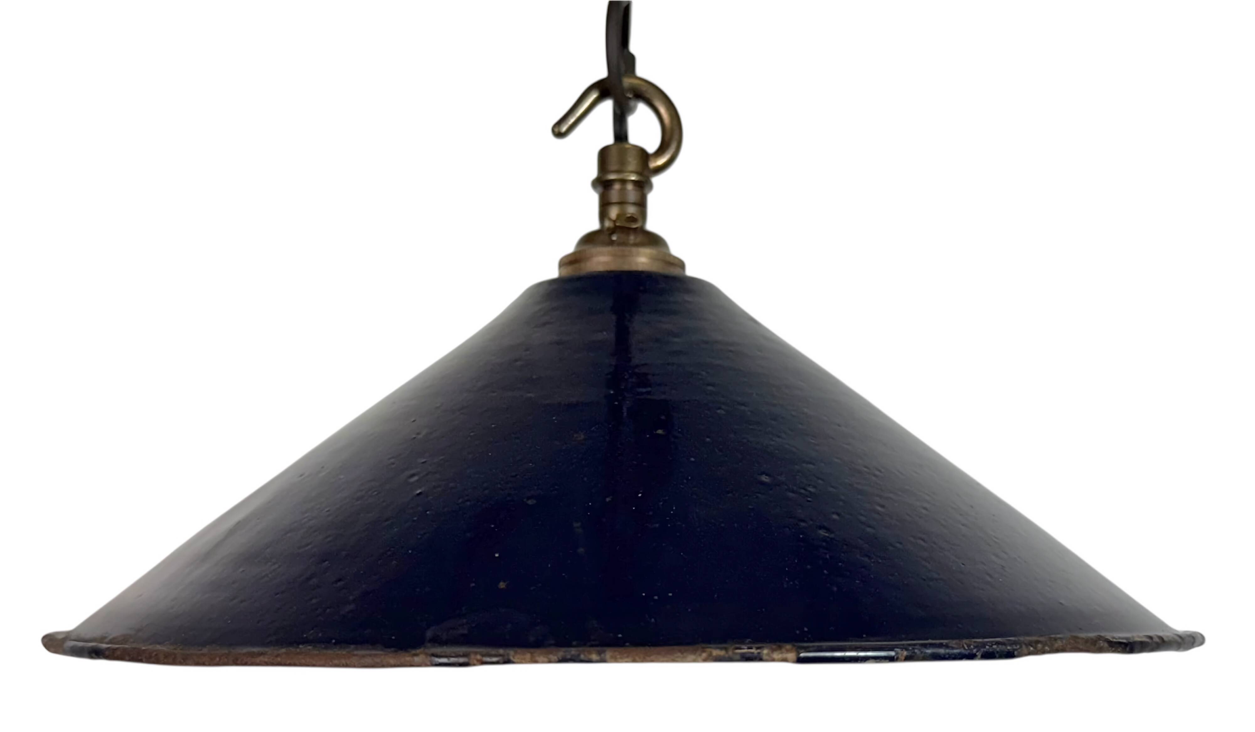 Industrial British Dark Blue Enamel Factory Pendant Lamp, 1950s