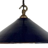 Industrial British Dark Blue Enamel Factory Pendant Lamp, 1950s